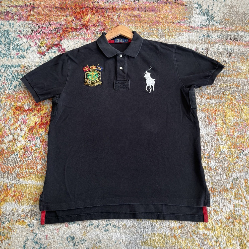 Vintage Polo Ralph Lauren Big Pony Marine Supply Crest Polo Shirt Mens Large